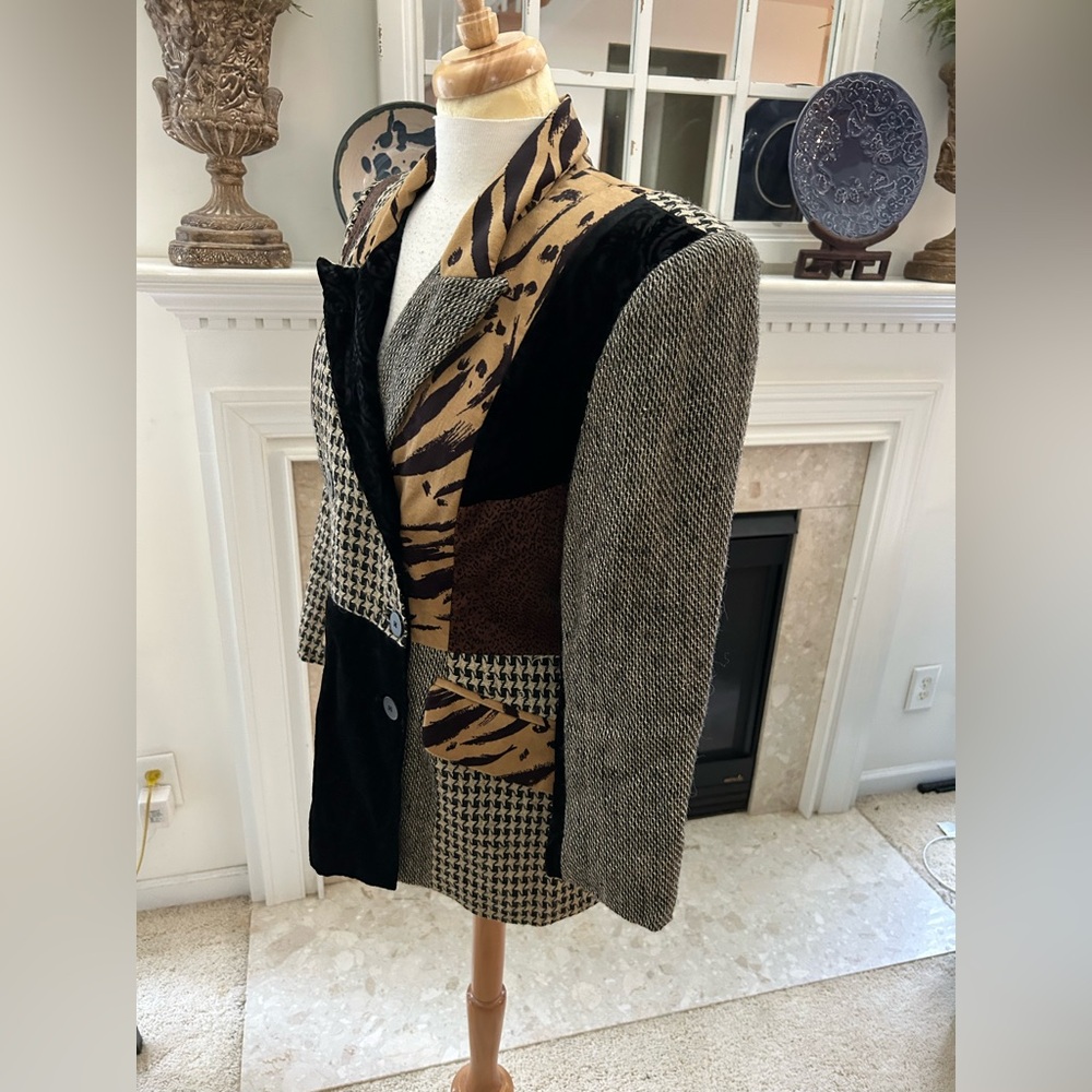 Stanley Blacker Vintage Patchwork Blazer - Black,… - image 6